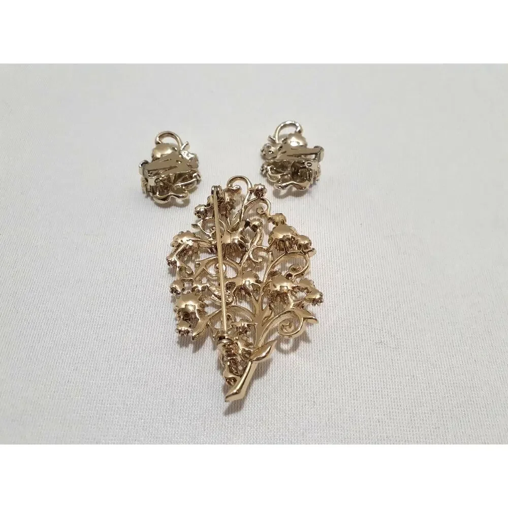 Vintage Coro Pegasus Brooch and Earrings Gold Tone Aurora Borealis Rhinestones